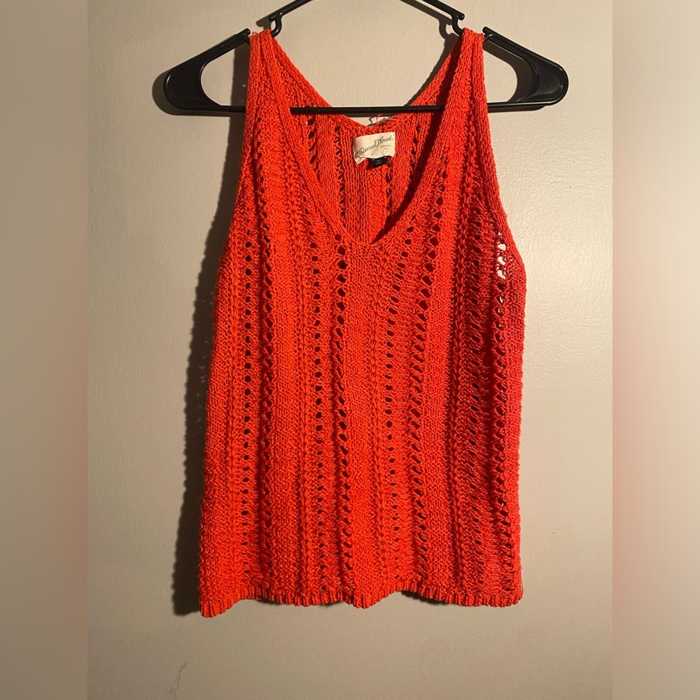 Item 46 Universal Thread Open-Knit V-Neck Sleeveless Tank in Vibrant Orange